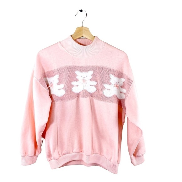 Vintage 80s Mock Neck Teddy Bear Sweatshirt Size Large - Picture 1 of 7